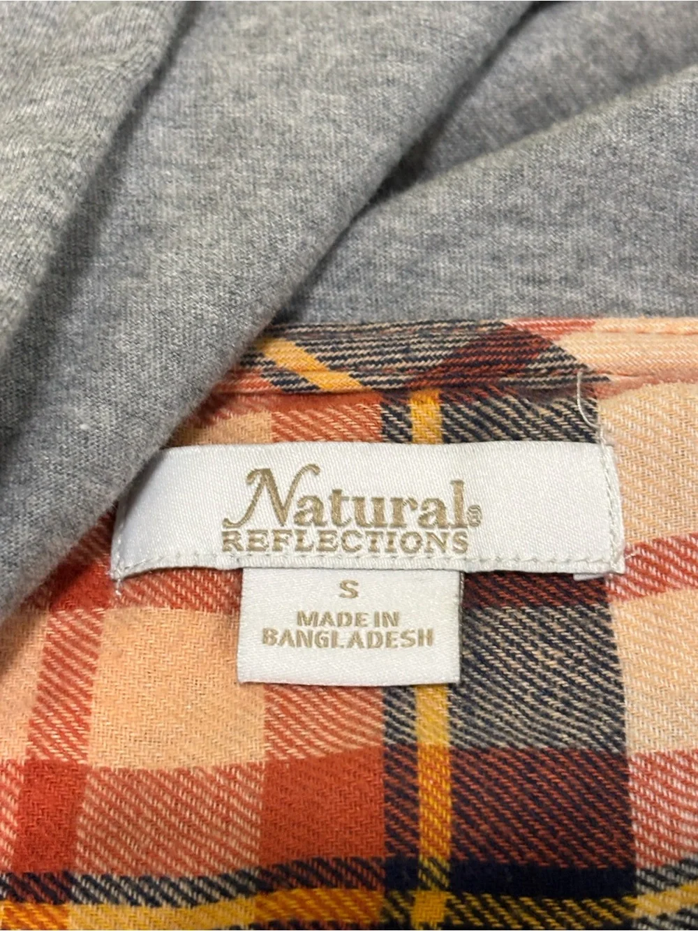 Natural Reflections Orange, Navy & Gray Plaid Hooded Button-Down